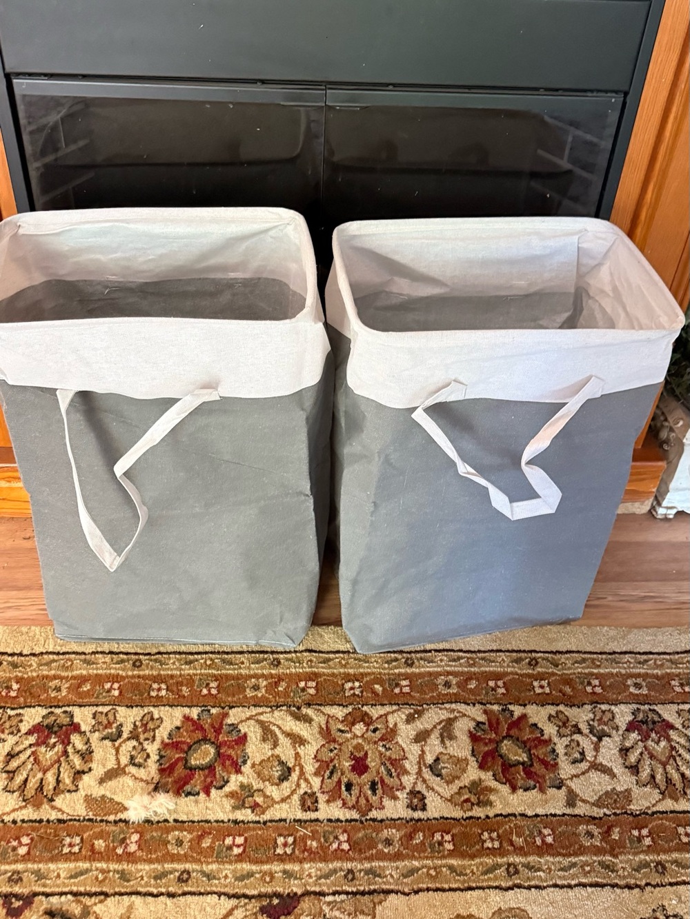 Amazon Gray Canvas Laundry Hampers with white Trim and Handles
